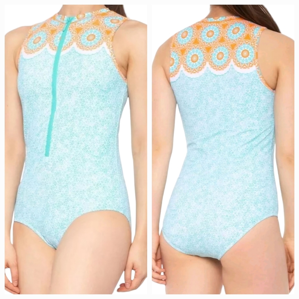 NWT Cabana Life Large Boho Unisuit Swimsuit Zipper Front 50+ UV Protecti…